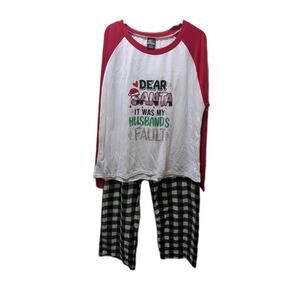 Funny Family Deer Santa Christmas Holiday Pajamas 2 Piece Plaid Women's 3X